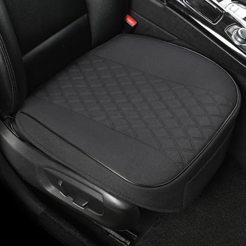 Linen Front Car Seat Cover Protector Anti-Slip Bottom Seat Cover Fits 95% of Vehicles,Wrapping Around The Bottom,Diamond Pattern(Black-1Pcs) - color: Diamond Pattern-Black, size: 1 Piece Linen
