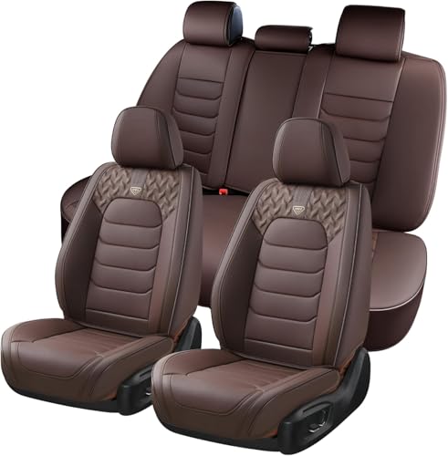 FLORICH Seat Covers Full Set, Leather Seat Cover, Front and Rear Seat Covers 5 Seats, Waterproof Car Seat Cushion Protector Accessories for Sedan SUV Pick-up Truck(Coffee, Full Set) - color: Coffee, size: Fullset
