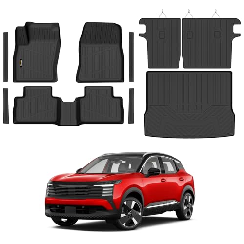 Floor Mats Custom for Nissan Kicks 2025 2026 SV/SR (Not for S) Cargo Liner with Backrest Mat All Weather TPE Rubber Full Set Floor Liners Trunk Mat for Kicks Automotive Accessories, Black - size: For Nissan Kicks 2025-2026 All Mats