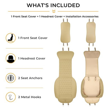 Black Seal 1-Pack Front Car Seat Cover, Faux Leather Seat Bottom Cover with Partial Backrest Protection, Side Wrap Design, Universal Fit for Most Cars, SUVs, Trucks, Vans (Beige) - color: Single-Beige