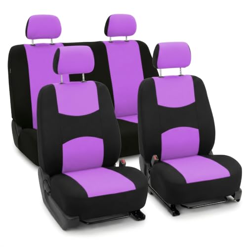 FH Group Automotive Seat Covers Flat Cloth Full Set Purple Car Seat Covers, Rear Solid Bench Universal Fit and Car Seat Protector for Vans Cars Trucks and SUV Interior Accessories - color: Purple
