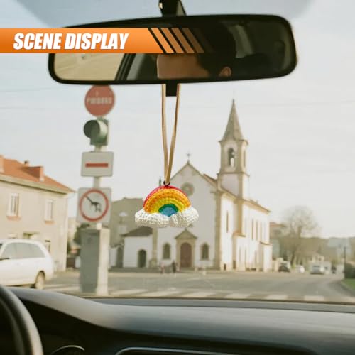 Cute Rainbow Car Rear View Mirror Hanging Ornament, Resin Cartoon Waterproof Swing Charm, Auto Interior Pendant Decor for Women Men, Ideal Present(Rainbow)