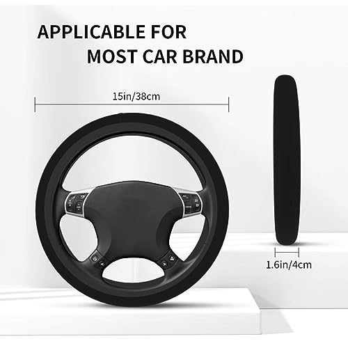 Elastic Stretch Steering Wheel Cover,Warm in Winter and Cool in Summer, Car Universal 15 inch, Microfiber Breathable Ice Silk, Anti-Slip, Odorless, Easy Carry,Black - color: Black