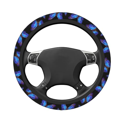 Blue Butterfly Neoprene Steering Wheel Cover Anti-Slip Elastic Steering Wheel Protector 15in Universal Car Accessories Fit Cars, SUVs, Auto - color: Blue Butterfly