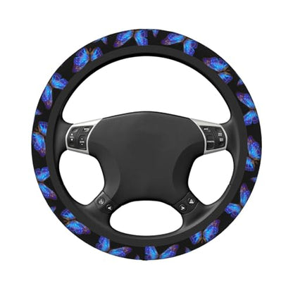Blue Butterfly Neoprene Steering Wheel Cover Anti-Slip Elastic Steering Wheel Protector 15in Universal Car Accessories Fit Cars, SUVs, Auto - color: Blue Butterfly