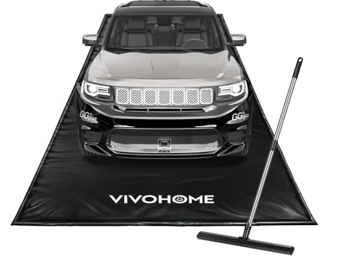 VIVOHOME Containment Mat (7'9" x 16') with Stay Put Corner, PVC Garage Floor Mats, Heavy Duty Garage Parking Mat with a Squeegee,Black - color: Black, size: 7'9" x 16'