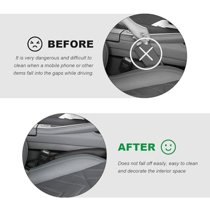 2PCS Leather Car Seat Gap Filler, No-Drop Seat Side Gap Plug Crevice Blocker with Securing Strap, Elastic Filler Block The Gap Between Seats & Console for Truck SUV Sedan (Black) - color: Black