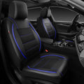 CAR PASS Universal FIT Piping Leather Two Front Seat Covers, Waterproof Faux Leather for SUV Sedan Van Truck, Airbag Compatible,Reserved Opening Holes for Headrest Covers. (Black and Blue) - color: Black Blue