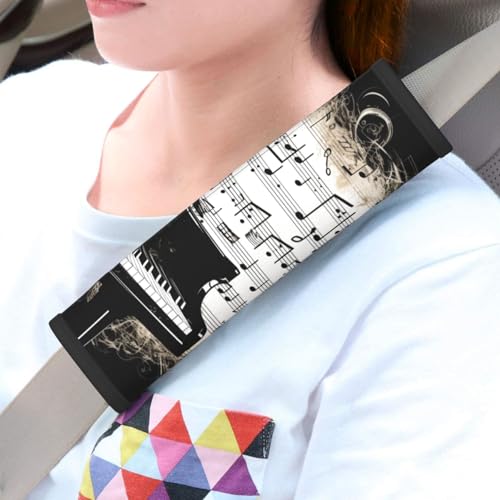 Seat Belt Cover Pads Vintage Music Notes Piano Car Seat Belt Covers for Women Men Adults Kids Soft Comfortable Auto Seatbelt Cushion Shoulder Strap Pad Handle Wraps, 1 Pair - color: Vintage Music Notes Piano