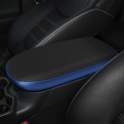 INTGET Center Console Armrest Cover for Toyota RAV4 Accessories 2025 2024 2023 2022 2021 2020 2019 Leather Middle Console Lid Cover Pad Protector Arm Rest Covering Car(Black with Blue) - color: black with blue
