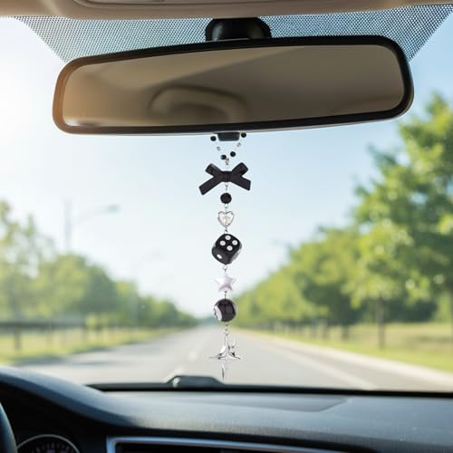 Crystal Car Rearview Mirror Charm - Flower Beaded Pendant, Elegant Hanging Cars Interior Ornament Gift for Women