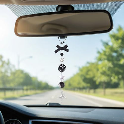 Crystal Car Rearview Mirror Charm - Flower Beaded Pendant, Elegant Hanging Cars Interior Ornament Gift for Women