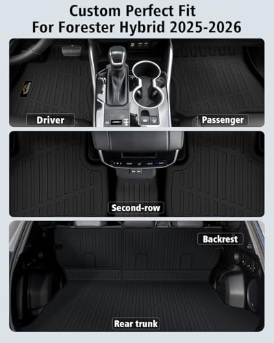 Floor Mats Fit for Forester Hybrid 2025 2026 Trunk Mat with Backrest Mat All Weather TPE Rubber Cargo Liner Back Seat Protector Full Set for Forester 2025 Plug-in Hybrid Accessories, Black