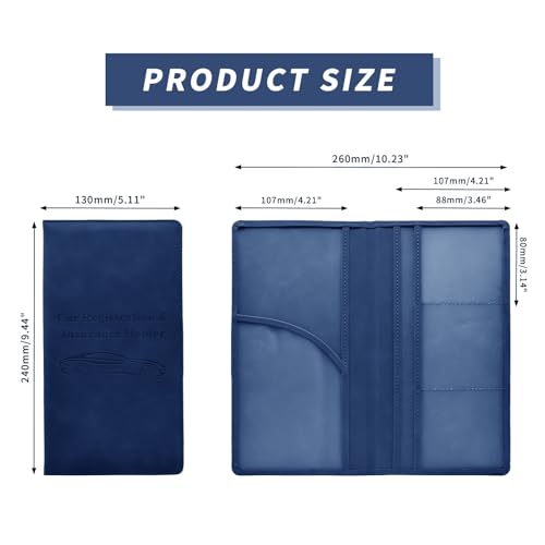 Car Registration and Insurance Card Holder - Vehicle Glove Box Document Organizer - Premium PU Leather Wallet Case - Driver License - Blue - color: Blue