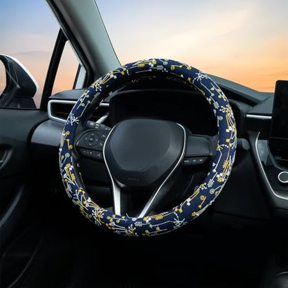 Navy Spherical Flowers Steering Wheel Cover Auto Steering Wheel Protector, Anti-Slip, Absorbing Sweat, Universal Flowers Car Accessories 14.5–15 inch,Fit for Most Car, Trucks, SUV - style: Navy Spherical Flowers JQ