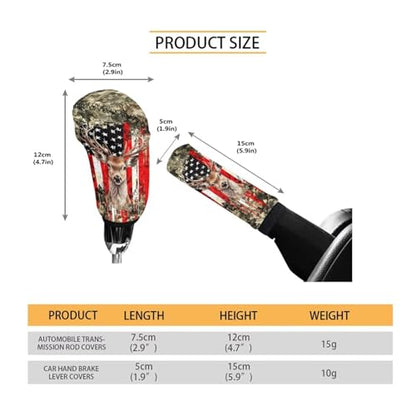 Bulopur Car Shifter Gear Hand Brake Trim Cover Set for Most Cars Van SUV Sedan Truck Auto Accessories - color: American Flag Hunting Camo Deer
