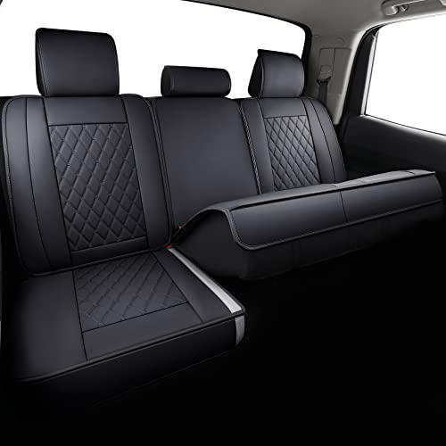 LUCKYMAN CLUB 2007-2021 Tundra Pickup Trucks Car Seat Covers X05-T3 Full Set, Fit SR5 SR Platinum TRD PRO Trims Crew/Crewmax/Extended/Double Cab with Water Proof Faux Leather (Black Full Set) - color: Black, size: 2007-2021 Full Set