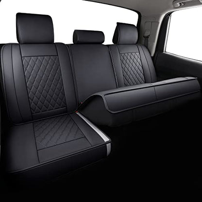 LUCKYMAN CLUB 2007-2021 Tundra Pickup Trucks Car Seat Covers X05-T3 Full Set, Fit SR5 SR Platinum TRD PRO Trims Crew/Crewmax/Extended/Double Cab with Water Proof Faux Leather (Black Full Set) - color: Black, size: 2007-2021 Full Set