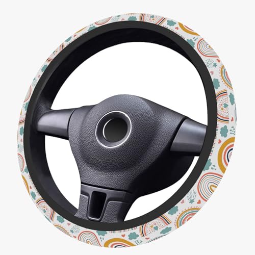 Boho Rainbow Steering Wheel Cover, Cute Print Steering Wheel Cover Protector, Ultra Thin Breathable Non-Slip, Car Accessories for Women, for Steering Wheel with a Diameter of 14.5"-15"