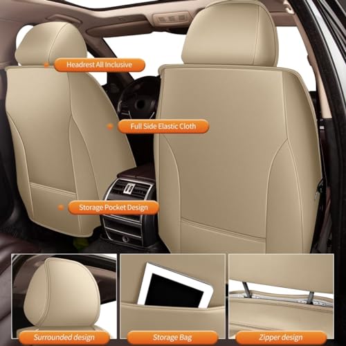 2 Front Seat Cover Custom Fit for Cadillac XT5 2017 2018 2019 2020 2021 2022 2023 2024 2025 2026 Faux Leather Car Seat Covers Compatible Airbag XT5 Seat Protector Vehicle Cushion Covers Beige