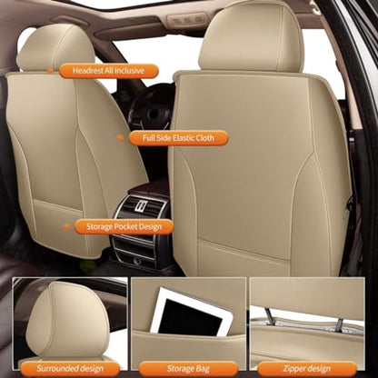 2 Front Seat Cover Custom Fit for Cadillac XT5 2017 2018 2019 2020 2021 2022 2023 2024 2025 2026 Faux Leather Car Seat Covers Compatible Airbag XT5 Seat Protector Vehicle Cushion Covers Beige