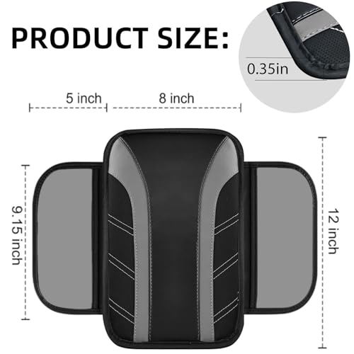 NBTEPEM 6 Pcs Grey Car Accessories Set, Sport Leather Steering Wheel Cover 14.5-15inch Universal, Microfiber Leather Car Center Console Cover, Seat Belt Cushion, Cup Holder Coaster (Black-Grey)