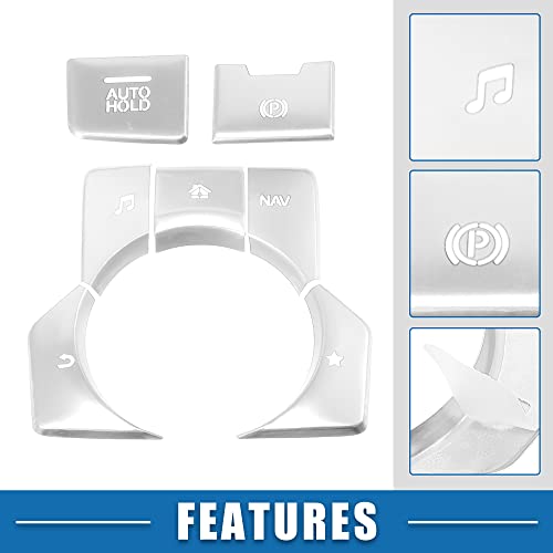 Car Center Console Gear Panel Multi-Media Handbrake Switch Cover Trim for Mazda CX-5 2017-2020 Silver Tone (Set of 7) - color: Silver Tone