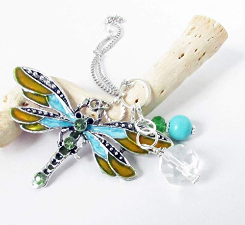 Turquoise Dragonfly Rear View Mirror Car Charm - Crystal Sun Catcher for Car - Dragonfly Ornaments for Women