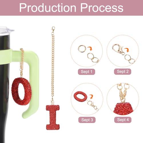 MECCANIXITY Bling Car Letter Charm, Initial I Letter Interior Car Rear View Mirror Decoration Hanging Crystal Ornaments for Women Bags Water Cup DIY Craft, Red - style: Letter I