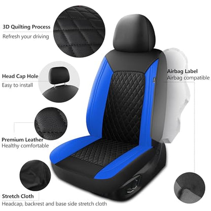 HChengkikz Car Seat Covers, Breathable and Waterproof Seat Covers, Luxury PU Universal Fit Automotive Airbag Compatible for Cars Sedans SUV and Truck (2 Pieces, Front Seat, Black + Blue) - color: N1 Black Blue, size: Front Seat