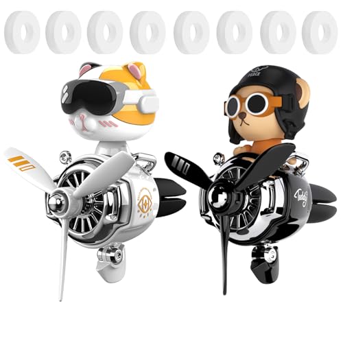 2Pcs Car Air Fresheners, Cute Bear Pilot Automotive Air Outlet Creative Car Perfume Diffuser, Automotive Accessories Air Vent Decoration with 8 Fragrant Tablets (Silver 3+Black 4) - color: Silver 3+Black 4