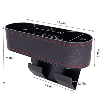 Car Cup Holder Seat Gap Organizer, Multifunctional Cup Drink Holders with PU Leather Cover,Side Insert Center Console Gap Filler Storage Box for Mug Bottle CellPhones Keys Coffee Coasters Cards - color: black