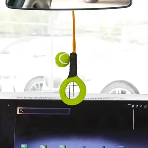 Tennis Racket Car Rear View Mirror Charm, Felt Handmade Auto Interior Hanging Ornament Accessories, Cute Ball Vehicle Mirror Decorative Pendant Present for Women Man (Tennis) - size: Tennis