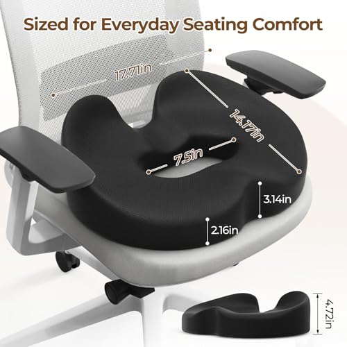 Ergonomic Donut Pillow Seat Cushion with Raised Rear Support, Large Memory Foam Cushion for Tailbone, Hemorrhoids & Sciatica Relief, Office Chair, Car, Travel, Postpartum, Black - color: Black