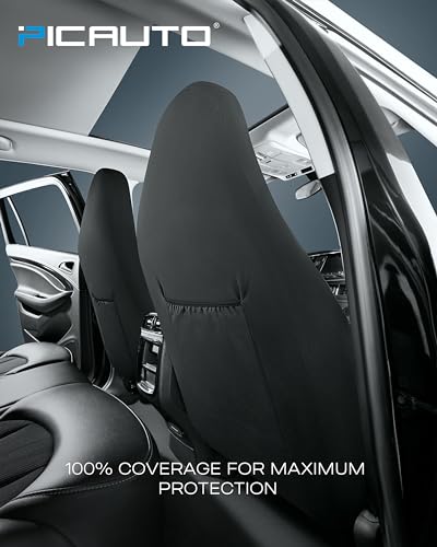 PIC AUTO Car Seat Covers - High Back Front Sports Carbon Fiber & Mesh Design Seat Covers, Automotive Seat Covers, Universal Fit for Most Cars, Airbag Compatible (Black)