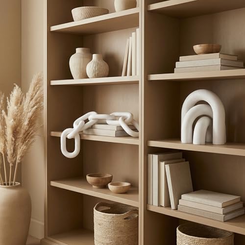 Yerliker 2 Pack Wood Chain Link and Arch Decor White Wooden Shelf Decor for Shelves, Coffee Table Sculpture, Bookshelf Accessories, Entryway Table Decorations