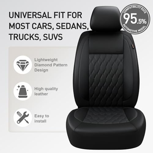Faux Leather Car Seat Covers Full Set,Luxury and Comfortable Covers for Cars,Split Bench Compatible Car Interior Covers,Universal Fit for Suvs,Vans,Trucks,Airbag Compatible(5-Seat Black)