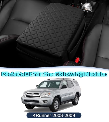 Armrest Cover for Toyota 4Runner Center Console Pad with Organizer Storage Pockets, Black Faux Leather Arm Rest Lid Protector Cushion Interior Accessories (2003-2009)