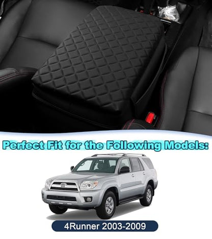 Armrest Cover for Toyota 4Runner Center Console Pad with Organizer Storage Pockets, Black Faux Leather Arm Rest Lid Protector Cushion Interior Accessories (2003-2009)