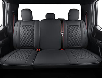 LUCKYMAN CLUB F150 Faux Leather Seat Covers Fit for 2015-2024 2025 F150 SuperCrew and 2017-2025 F250 F350 F450 Super Duty Crew Cab Pickup Trucks(Rear,Black)