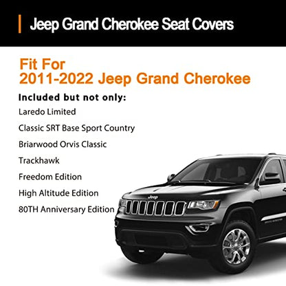 Huidasource Grand Cherokee Seat Covers, Waterproof Leather Customized Car Seat Cushion Covers, Full Set Seat Protectors Compatible with Jeep Grand Cherokee 2011-2022 (5 Pcs Full Set/Black) - color: Full Set/Black, size: Old Version