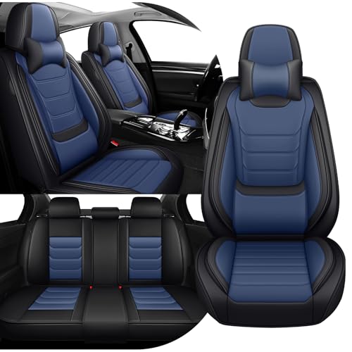 Car Seat Cover Full Set for Mercedes Benz GLA 250 Seat Covers 2017-2025, Nappa Leather Waterproof Seat Covers For Cars, Airbag Compatible, Universal Automotive Seat Covers(Luxury Full Set/Black Blue) - color: Black&Blue, size: Full Set Luxury