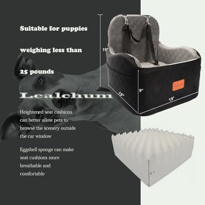 Lealchum Dog Booster Car Seat for S/M Dogs Up to 35lbs,Soft 6in Elevated Cushion,Fits in Front/Back Seat,Fully Detachable and Washable,2 Storage Pockets & 3 Straps,Easy to Install (Black/Brown,Medium) - color: Black/Brown