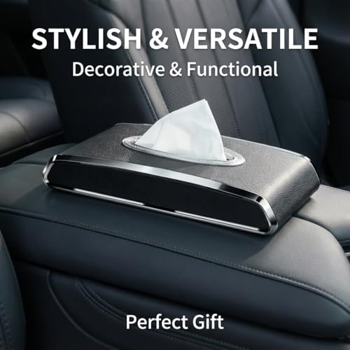 Faux Leather Car Tissue Holder for Interior, Multi-Function Tissue Box, Armrest & Back Seat Tissue Organizer, Sleek Kleenex Holder (Black Flat) - color: Black Flat