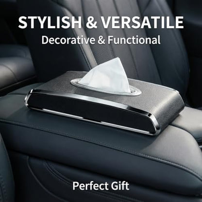 Faux Leather Car Tissue Holder for Interior, Multi-Function Tissue Box, Armrest & Back Seat Tissue Organizer, Sleek Kleenex Holder (Black Flat) - color: Black Flat