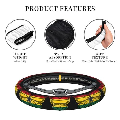Butterfly Ghanaian Flag Universal Steering Wheel Cover Non-Slip Grip Floral Design for Cars/Trucks/Suvs (Fits 14.5"-15" Wheels)