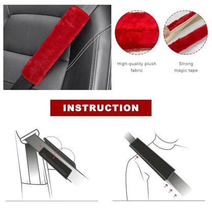 Sun Walker 2PCS Seat Belt Shoulder Pads, Fluffy Soft Plush Auto Seat Belt Pads for Protecting Your Neck & Shoulder, Comfortable Seatbelt Cover Warm Protective Cushion for Most Cars (Red) - color: Red