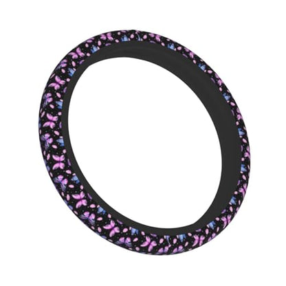 Purple Butterfly Steering Wheel Cover - Beauty Butterfly Wheel Cover Anti-Slip Breathable Universal for 15 Inch Car Steering Wheel Cover with 2 Pieces Car Coasters Suitable for Men Women - color: Butterfly 2