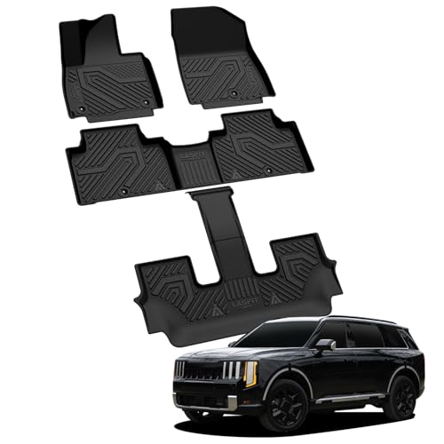 LASFIT Floor Mats for Kia Telluride 2027 (Only Fit Gas, Not Fit Hybrid), All Weather TPE Custom Fit Floor Liners 1st & 2nd & 3rd Row Car Mats Accessories, Black - size: 3)For Kia Telluride | 2027