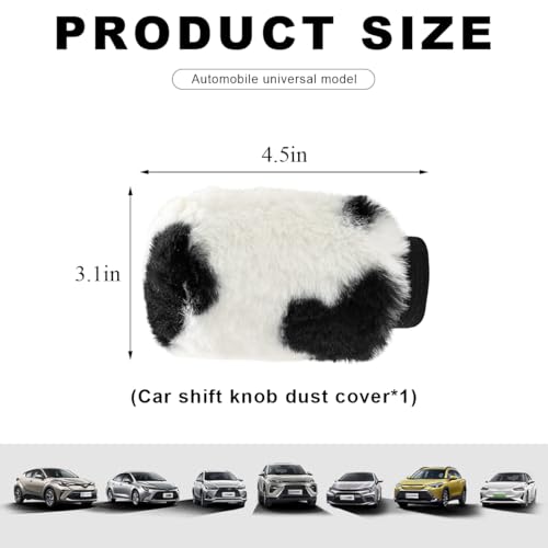 Cow Print Car Accessories Set, Fluffy Cow Print Plush Steering Wheel Cover, Gear Shift Cover, Warm Fuzzy Console Armrest Pad & Handbrake Cover, Car Decoration Accessories (Shift Cover) - color: Shift Cover